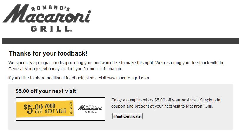 macaroni grill, discount